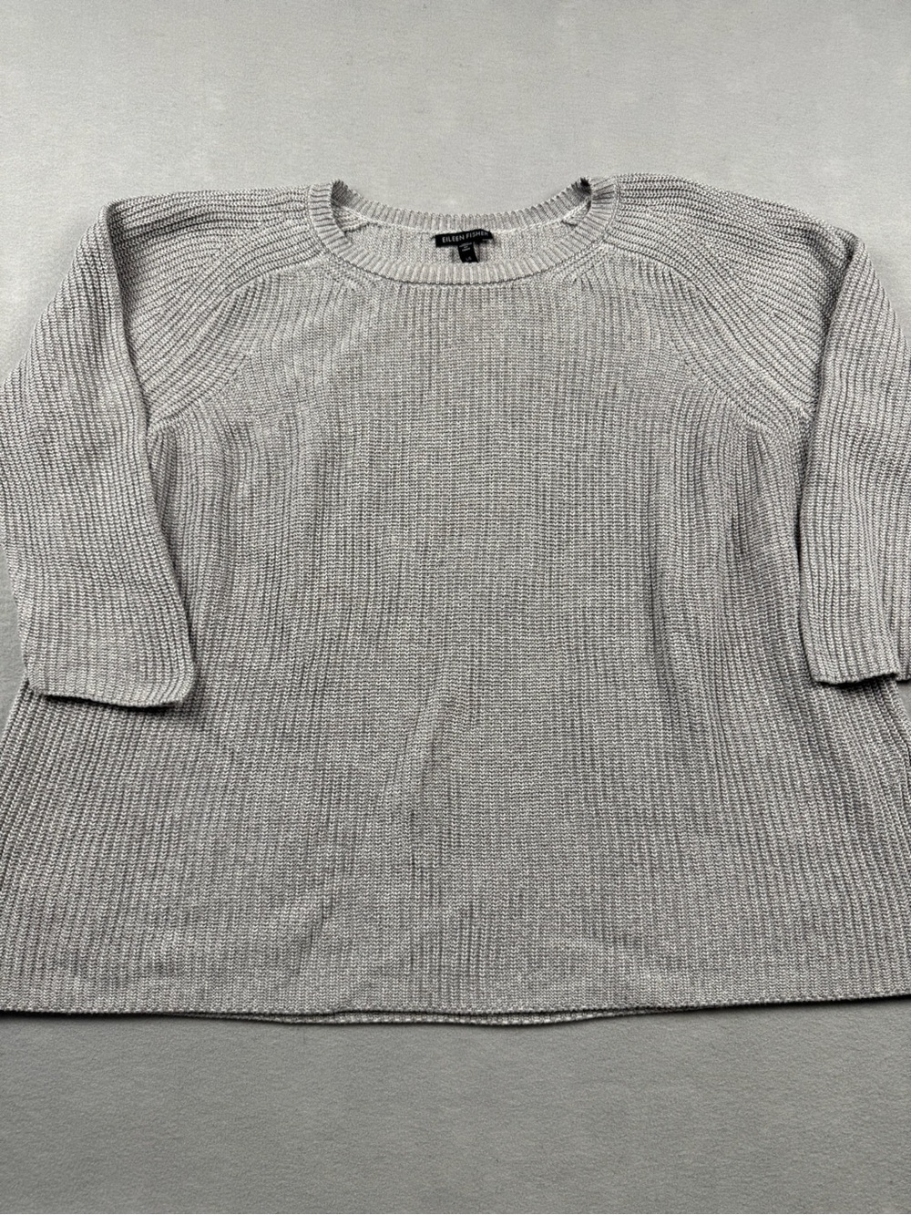 Eileen Fisher Sweater Large Gray Cotton Blend Crewneck Raglan Knit Pullover